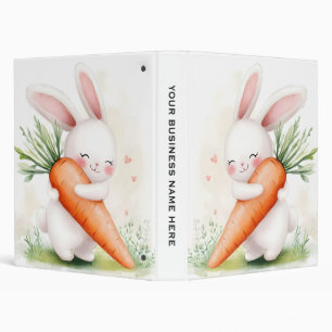 Cute Watercolor Spring Bunny Carrot 3 Ring Binder