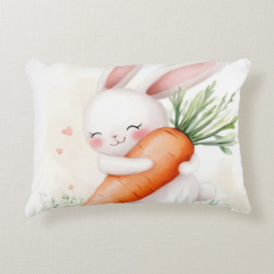 Cute Watercolor Spring Bunny Carrot Accent Pillow