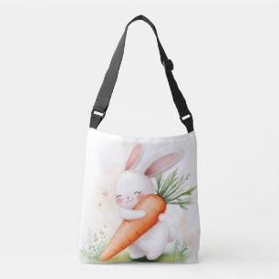 Cute Watercolor Spring Bunny Carrot Crossbody Bag
