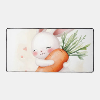 Cute Watercolor Spring Bunny Carrot Desk Mat