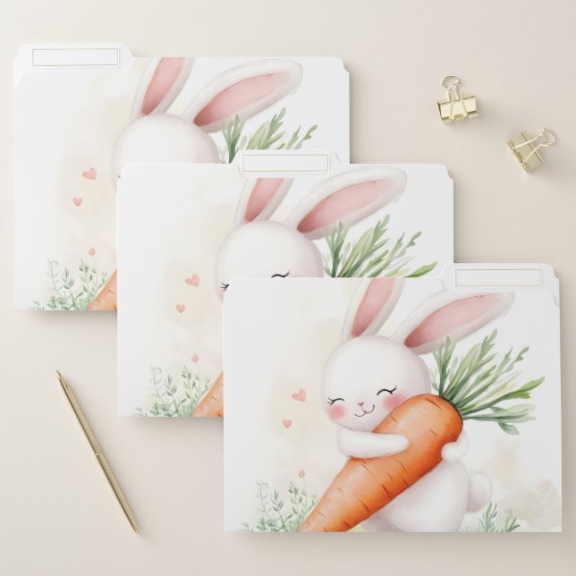 Cute Watercolor Spring Bunny Carrot File Folder (Set)