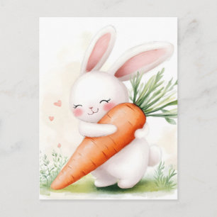 Cute Watercolor Spring Bunny Carrot Holiday Postcard