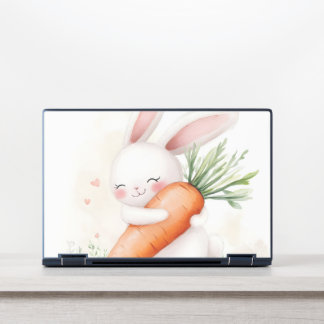 Cute Watercolor Spring Bunny Carrot HP Laptop Skin