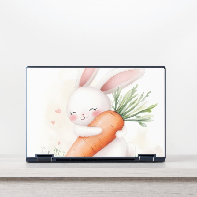 Cute Watercolor Spring Bunny Carrot HP Laptop Skin (Front)