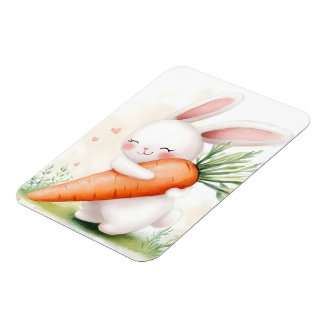 Cute Watercolor Spring Bunny Carrot Magnet