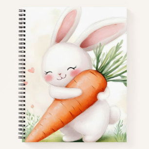 Cute Watercolor Spring Bunny Carrot Notebook
