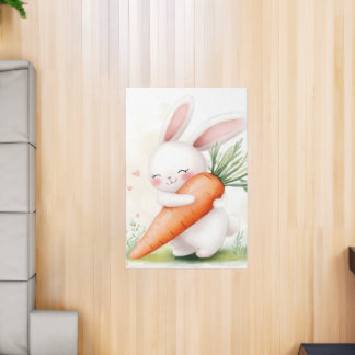 Cute Watercolor Spring Bunny Carrot Rug