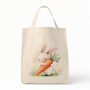 Cute Watercolor Spring Bunny Carrot Tote Bag