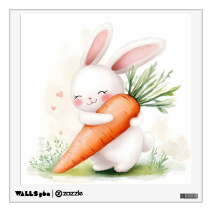 Cute Watercolor Spring Bunny Carrot Wall Decal