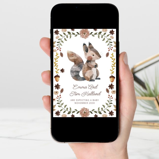 Cute Watercolor Squirrel Pregnancy Announcement (Front Digital)