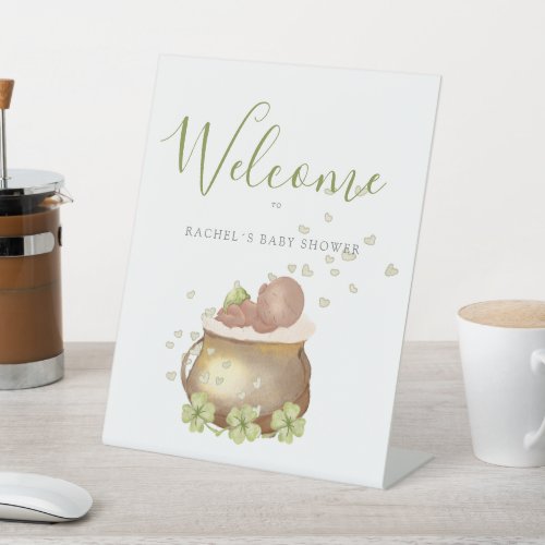 Cute watercolor st patricks baby shower welcome pe pedestal sign