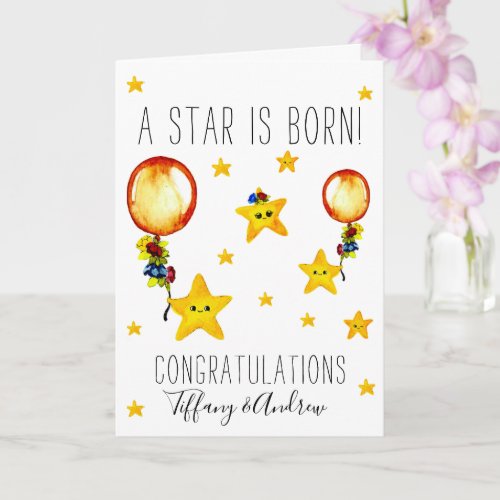 Cute Watercolor Stars Congratulations on New Baby Card