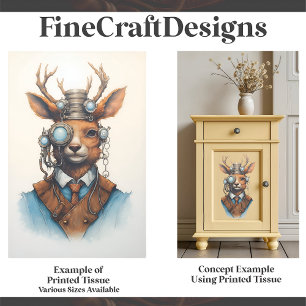 Cute Watercolor Steampunk Reindeer D7 Decoupage Tissue Paper