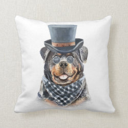 Cute Watercolor Steampunk Rottweiler Throw Pillow