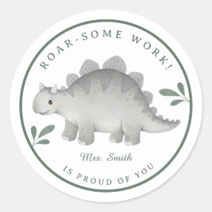 Cute Watercolor Stegosaurus Roarsome Work Teacher Classic Round Sticker