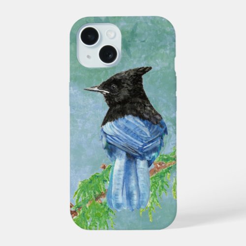 Cute Watercolor Stellar Jay Bird Wildlife Art  iPhone 15 Case