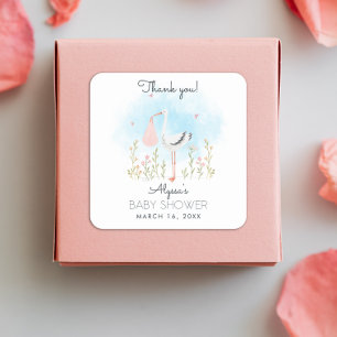 Cute Watercolor Stork Baby Shower Square Sticker