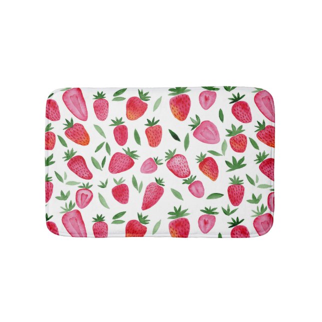 Cute watercolor strawberries pattern Bath Mat (Front)