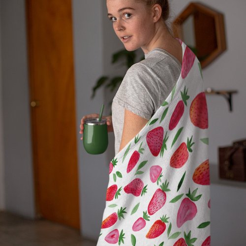 Cute watercolor strawberries pattern fleece blanket