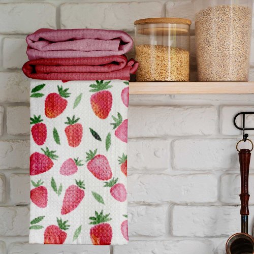 Cute watercolor strawberries pattern kitchen towel