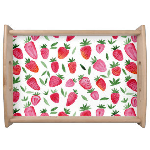 Cute watercolor strawberries pattern serving tray