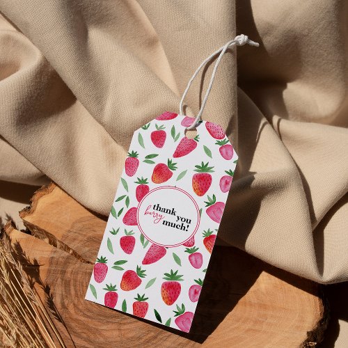 Cute watercolor strawberries pattern thank you gift tags