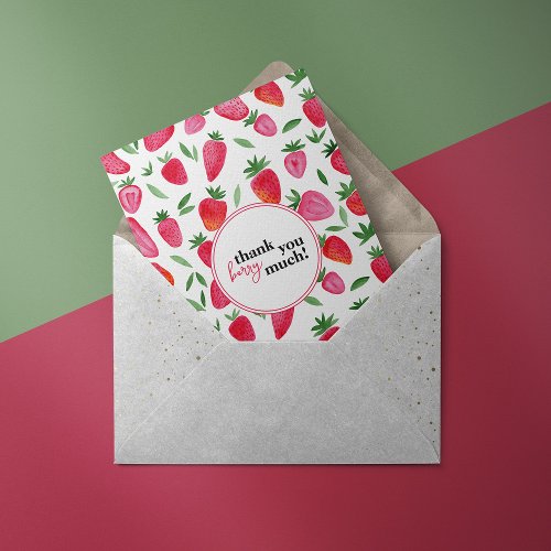 Cute watercolor strawberries pattern thank you postcard