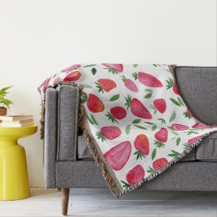 Cute watercolor strawberries pattern throw blanket