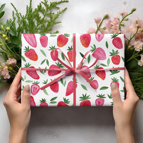 Cute watercolor strawberries pattern wrapping paper sheets