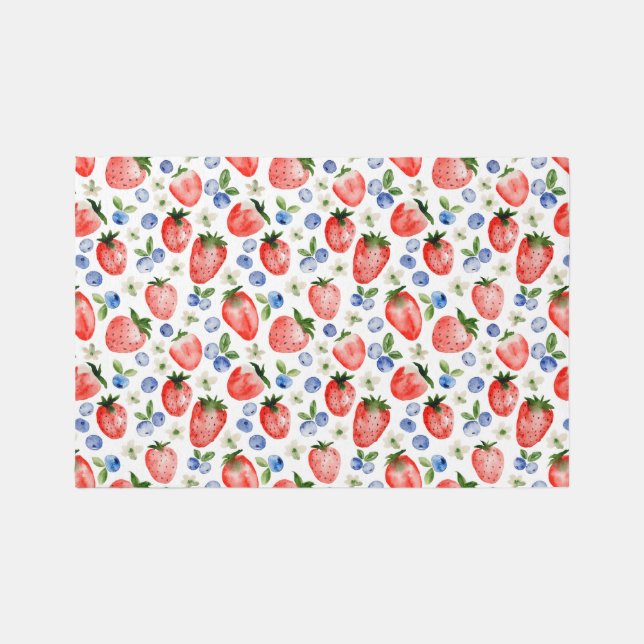 Cute Watercolor Strawberry and Blueberry Pattern Rug (Front)