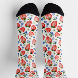 Cute Watercolor Strawberry and Blueberry Pattern Socks