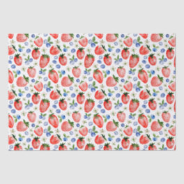 Cute Watercolor Strawberry and Blueberry Pattern Tissue Paper