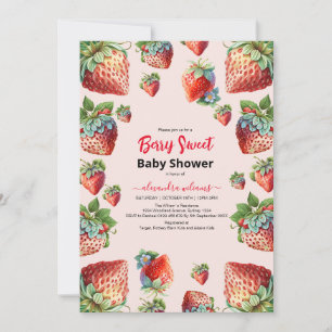 Cute watercolor strawberry baby shower invitation