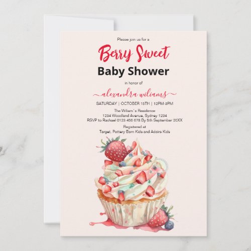 Cute watercolor strawberry baby shower invitation