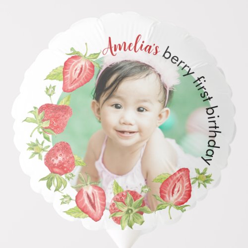 Cute Watercolor Strawberry Berry First Birthday Balloon