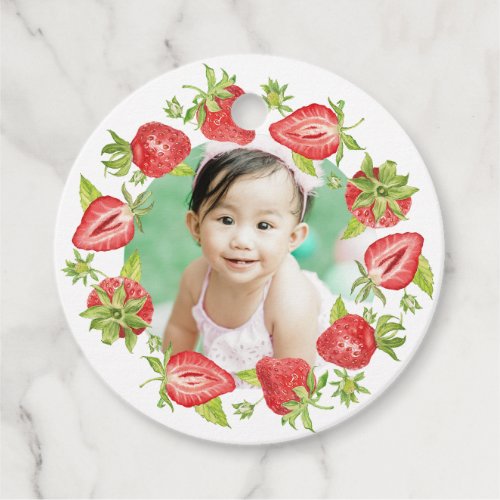 Cute Watercolor Strawberry Berry First Birthday In Favor Tags