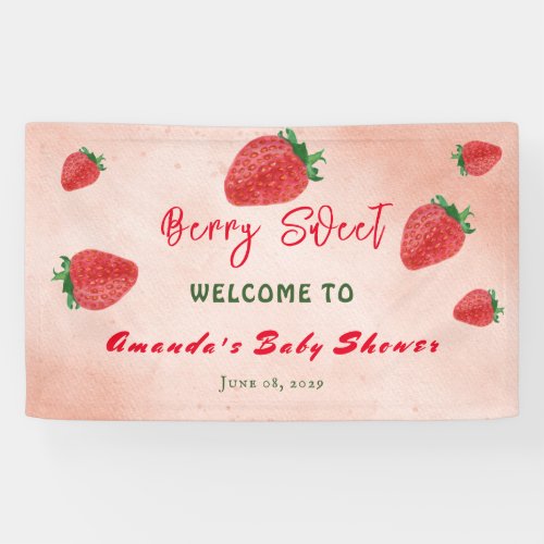Cute Watercolor Strawberry Berry Sweet Baby Shower Banner
