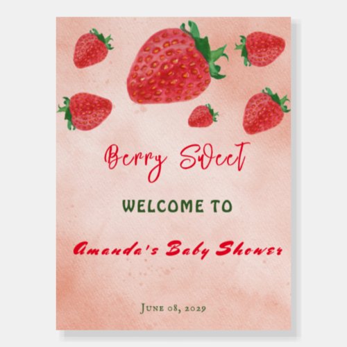 Cute Watercolor Strawberry Berry Sweet Baby Shower Foam Board