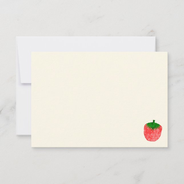 Cute Watercolor Strawberry Blank Cream Off White Note Card (Front)