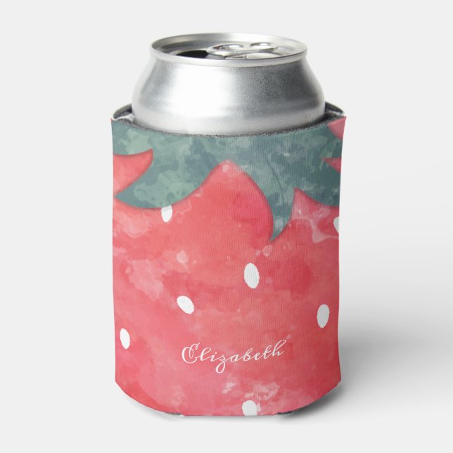 Cute Watercolor Strawberry Can Cooler (Can Front)