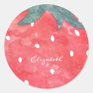 Cute Watercolor Strawberry Classic Round Sticker