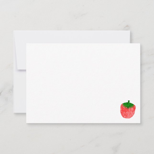 Cute Watercolor Strawberry Custom Blank Note Card (Front)