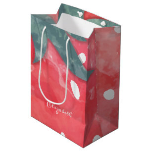 7 1/4 x 9 Medium Strawberry Gift Bags with Tags - 12 Pieces 