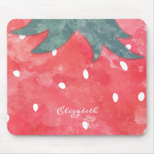 Cute Watercolor Strawberry  Mouse Pad