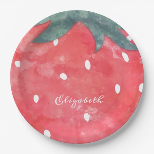 Cute Watercolor Strawberry  Paper Plates