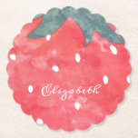 Cute Watercolor Strawberry  Paper Plates Paper Coaster<br><div class="desc">Cute watercolor strawberry with your name.</div>
