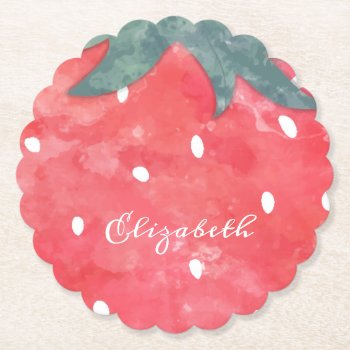 Cute Watercolor Strawberry  Paper Plates Paper Coaster by Biglibigli at Zazzle