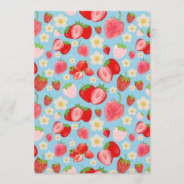Cute Watercolor Strawberry Seamless Pattern Invitation (Front)