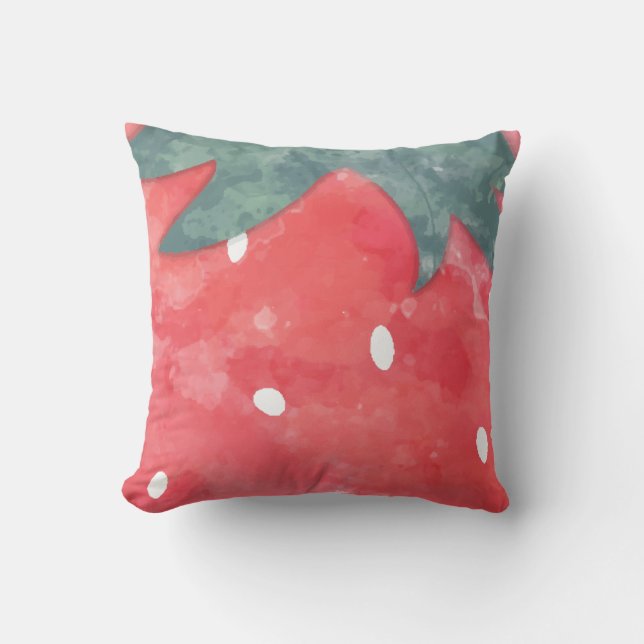 Cute Watercolor Strawberry  Throw Pillow (Front)