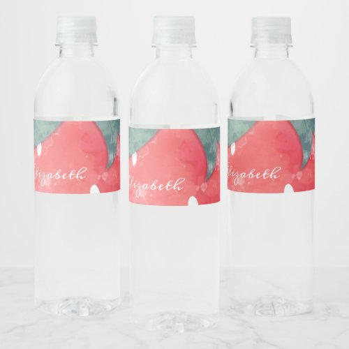 Cute Watercolor Strawberry   Water Bottle Label